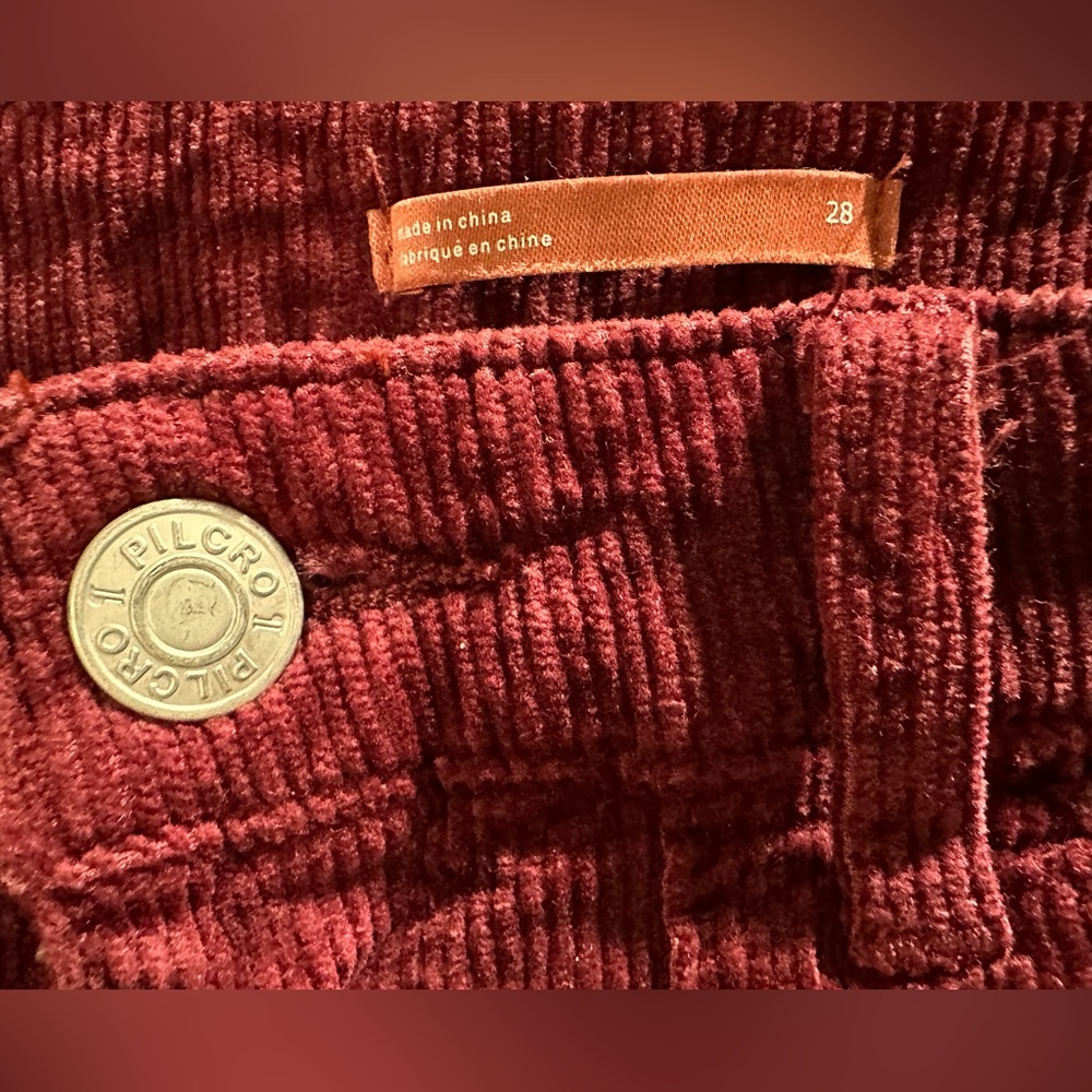 Anthropologie Pilcro Icon Flare Corduroy Pants Jeans Flared Wine size 28 - Picture 9 of 14